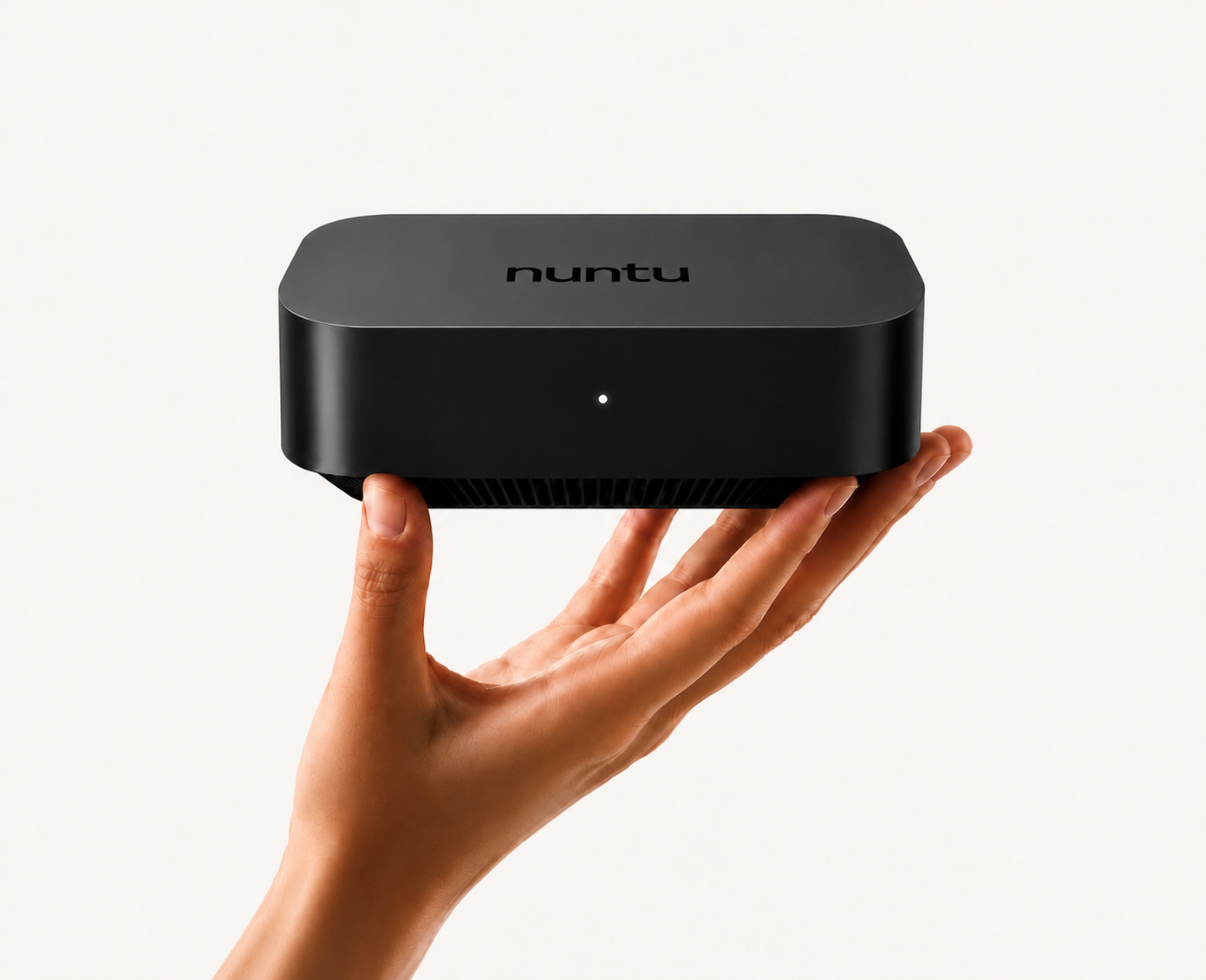 A compact nuntu Node held in a hand